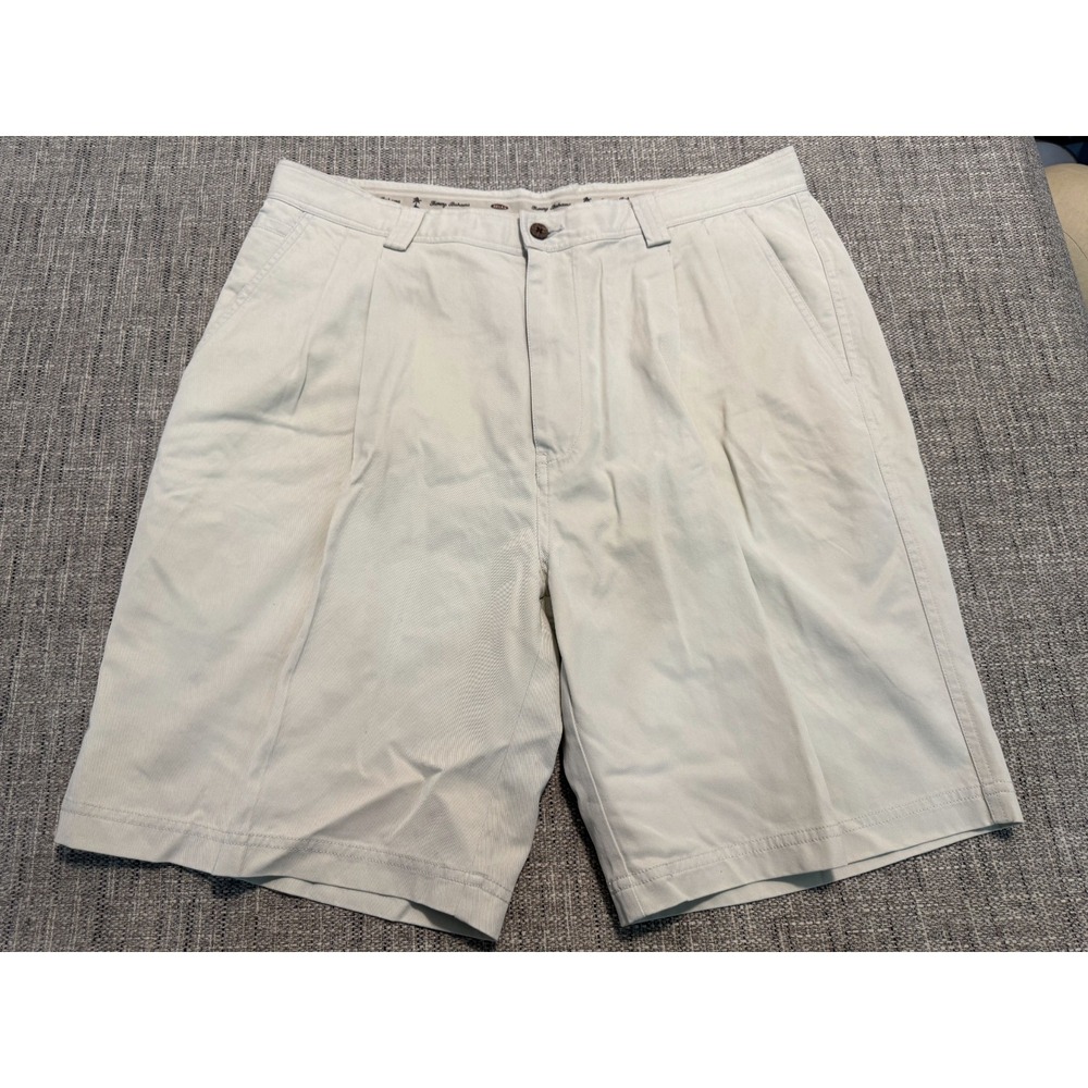 Tommy Bahama Chino Shorts Men's Size 36 Beige Cotton Blend Pleated Front Classic